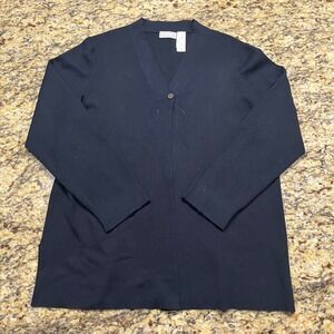Liz Claiborne Collection Navy Blue Silk Blend V-Neck Cardigan Sweater Large